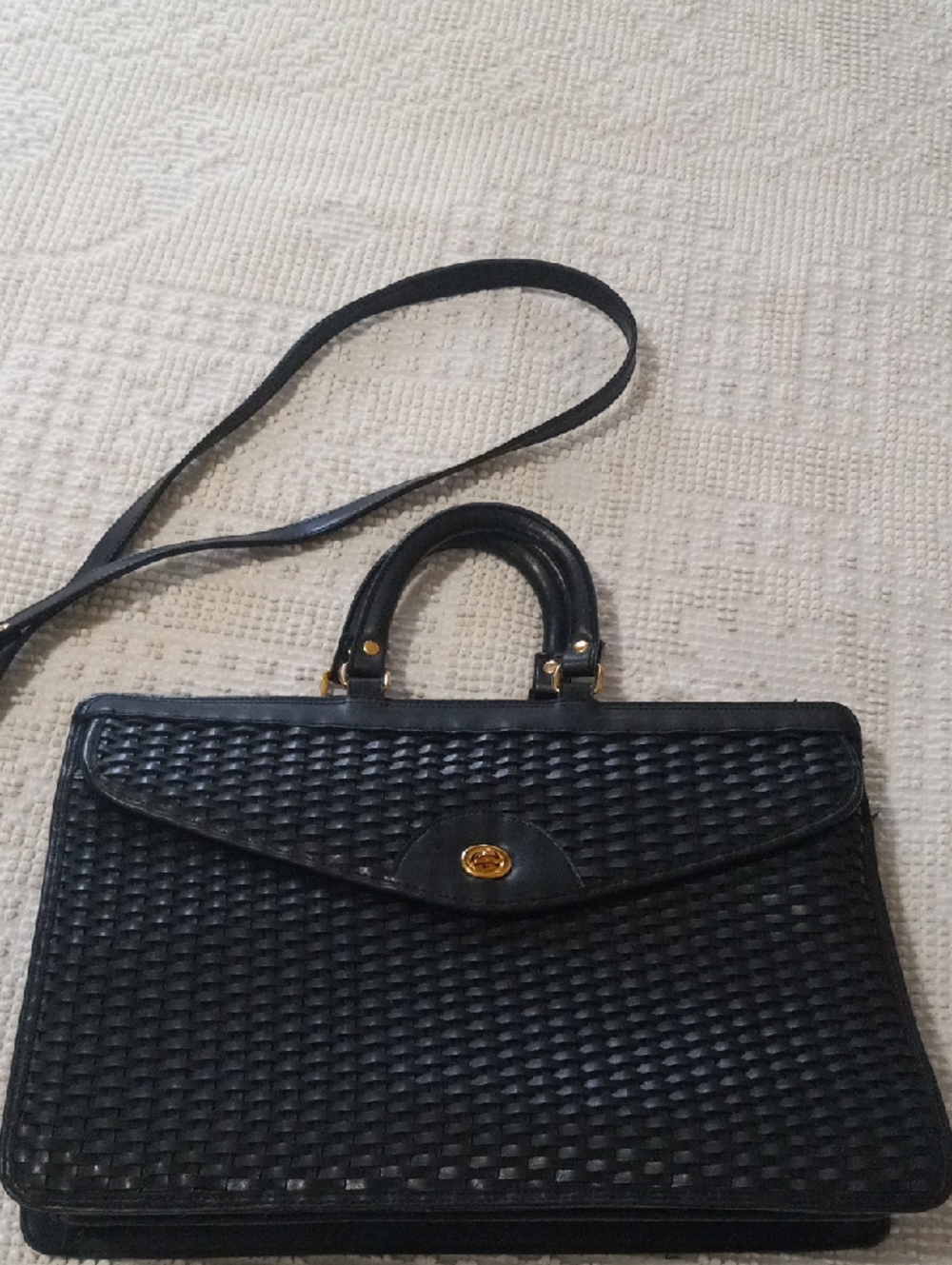 Elka Vintage Woven Leather Top-Handle Crossbody Bag in Black